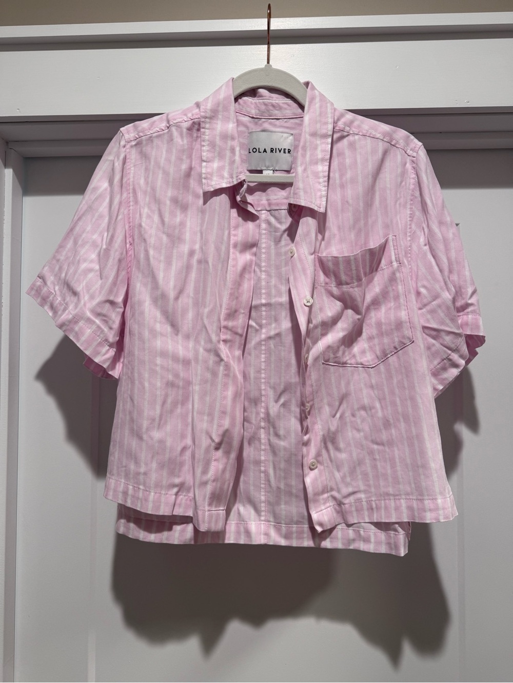 LOLA RIVER Pink Stripe Short-Sleeve Button-Down Shirt